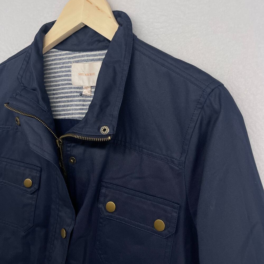 SKIES ARE BLUE Jacket L Twill Safari Field Utility Rain Coated Cotton Blue - Picture 2 of 13
